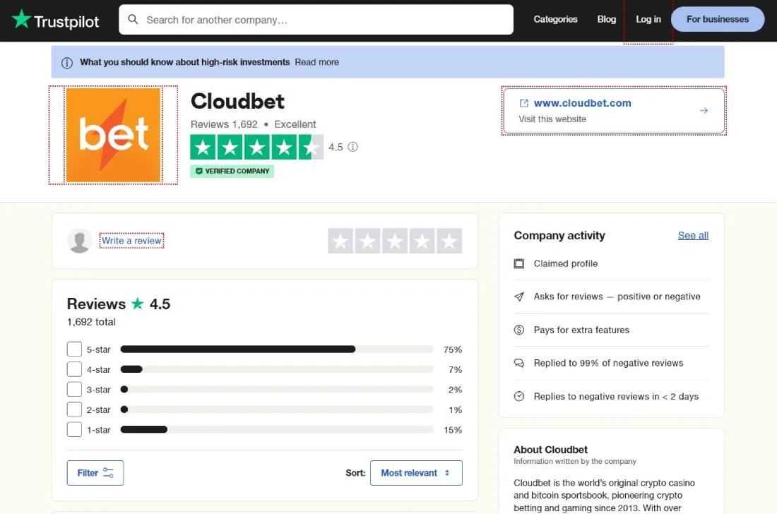 cloudbet trustpilot