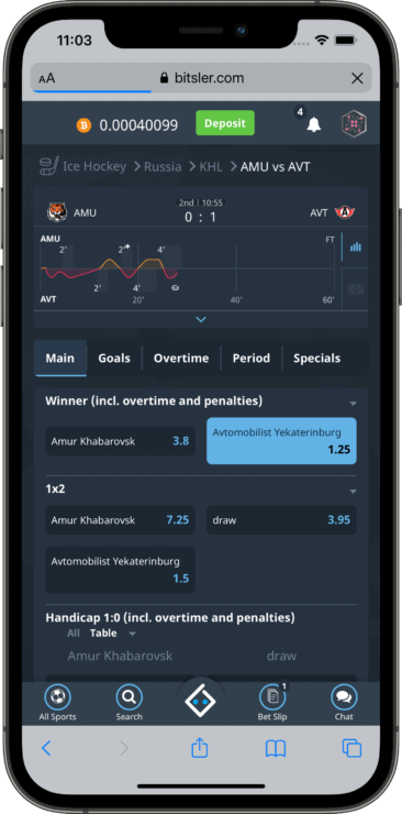 Bet ice hockey in play Bitsler mobile