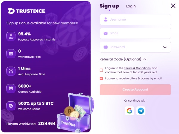 TrustDice Registration