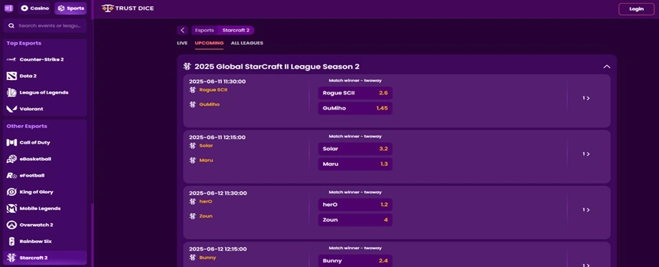 TrustDice esports section TrustDice esports section