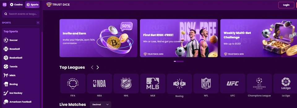 TrustDice sports