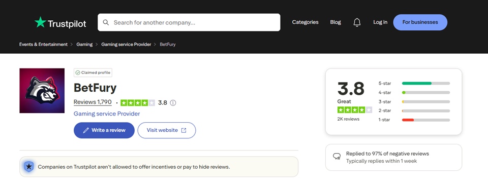 betfury rating on trustpilot