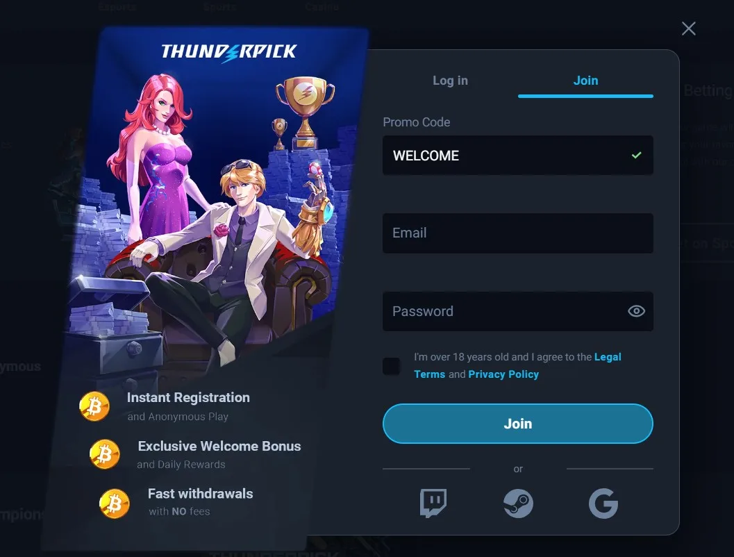 thunderpick sign up form