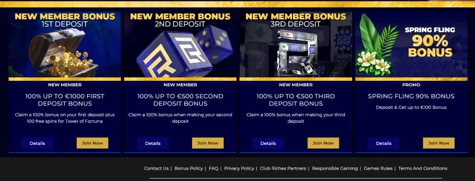 club riches bonuses and promotions