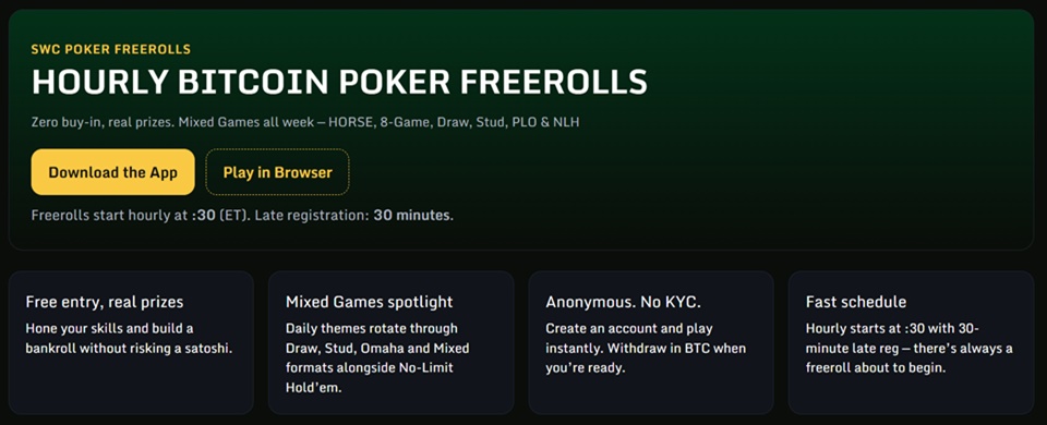 SWC hourly BTC Poker Freerolls