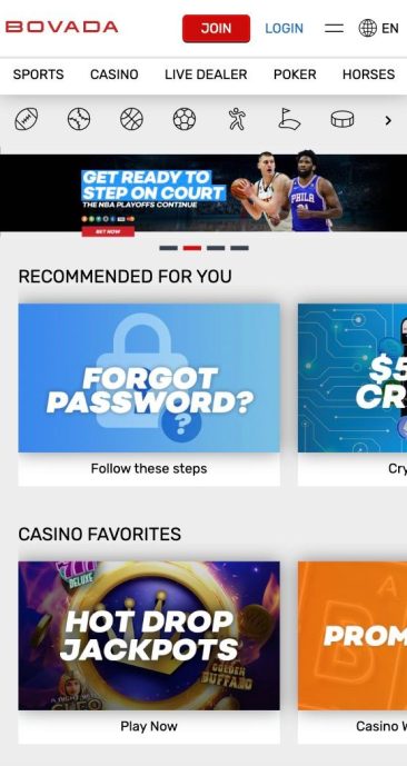 Bovada homepage vertical