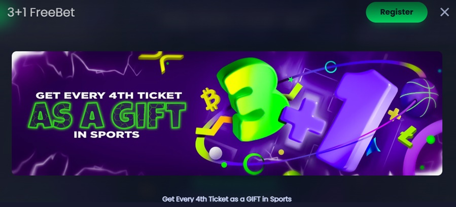 Jackbit - 3+1Free bet