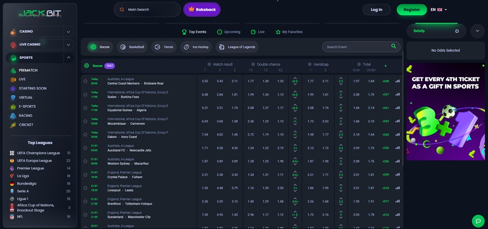 Jackbit Sportsbook Section