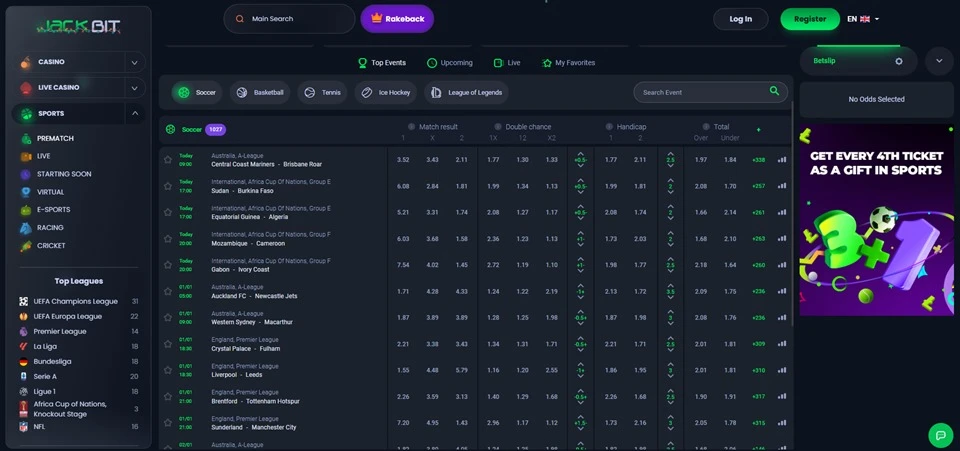 Jackbit Sportsbook Section