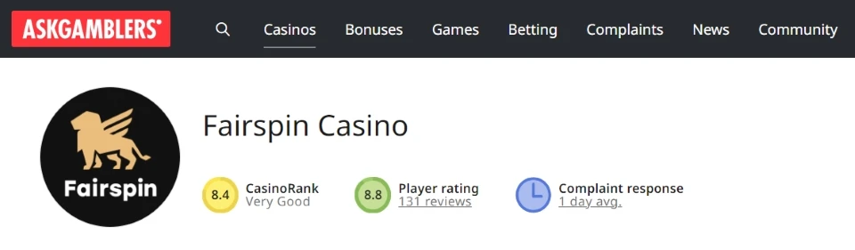 askgamblers rating of fairspin