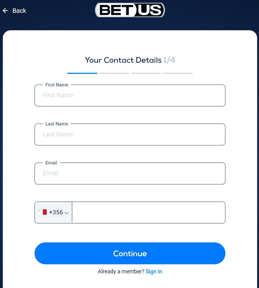 betus registration form