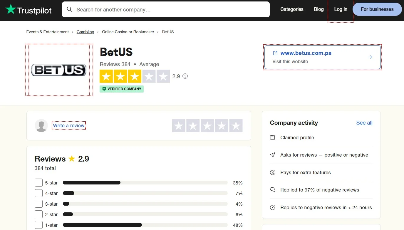 betus trustpilot page