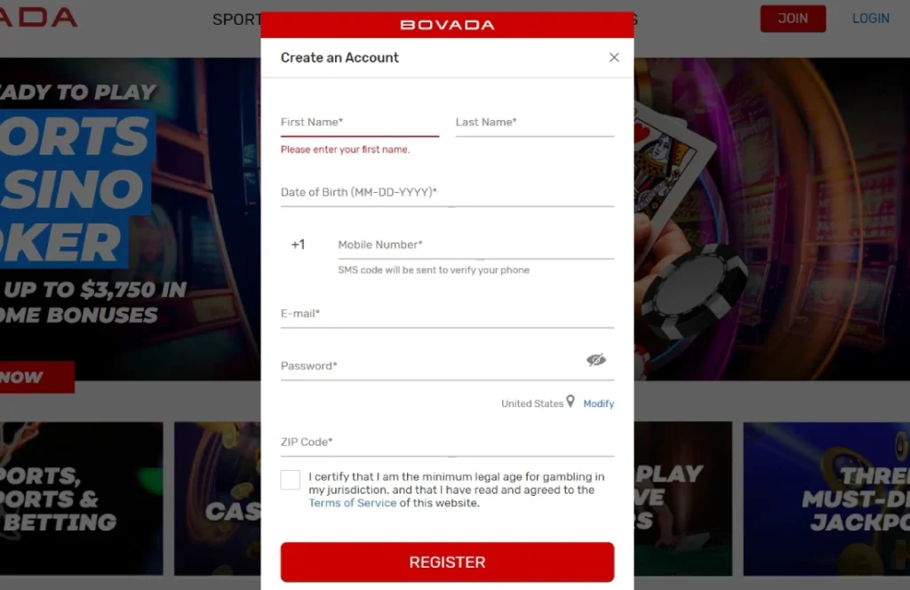 bovada sign up