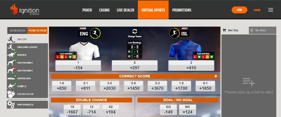 ignition betting virtual sports