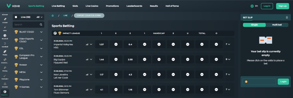 vave esports section