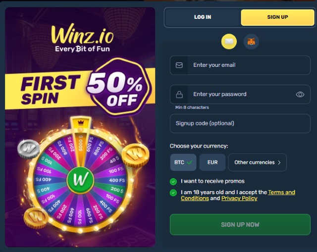 winz.io registration process