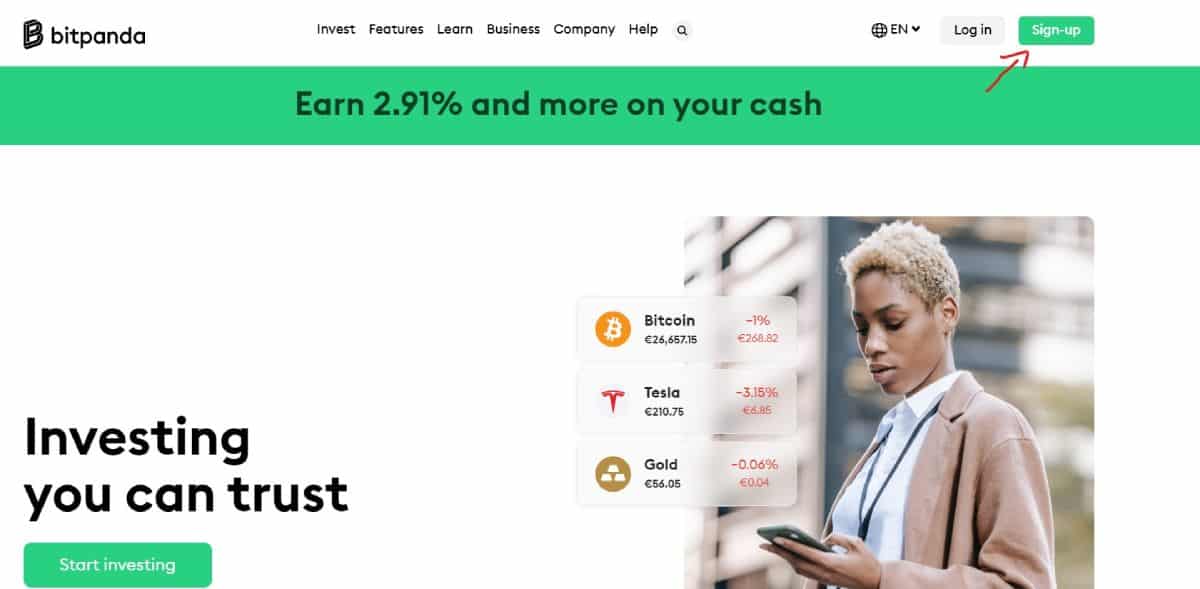 bitpanda account creation step 1