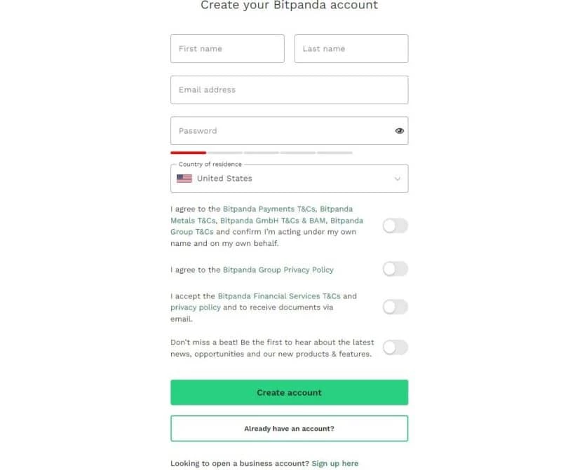bitpanda account creation step 2