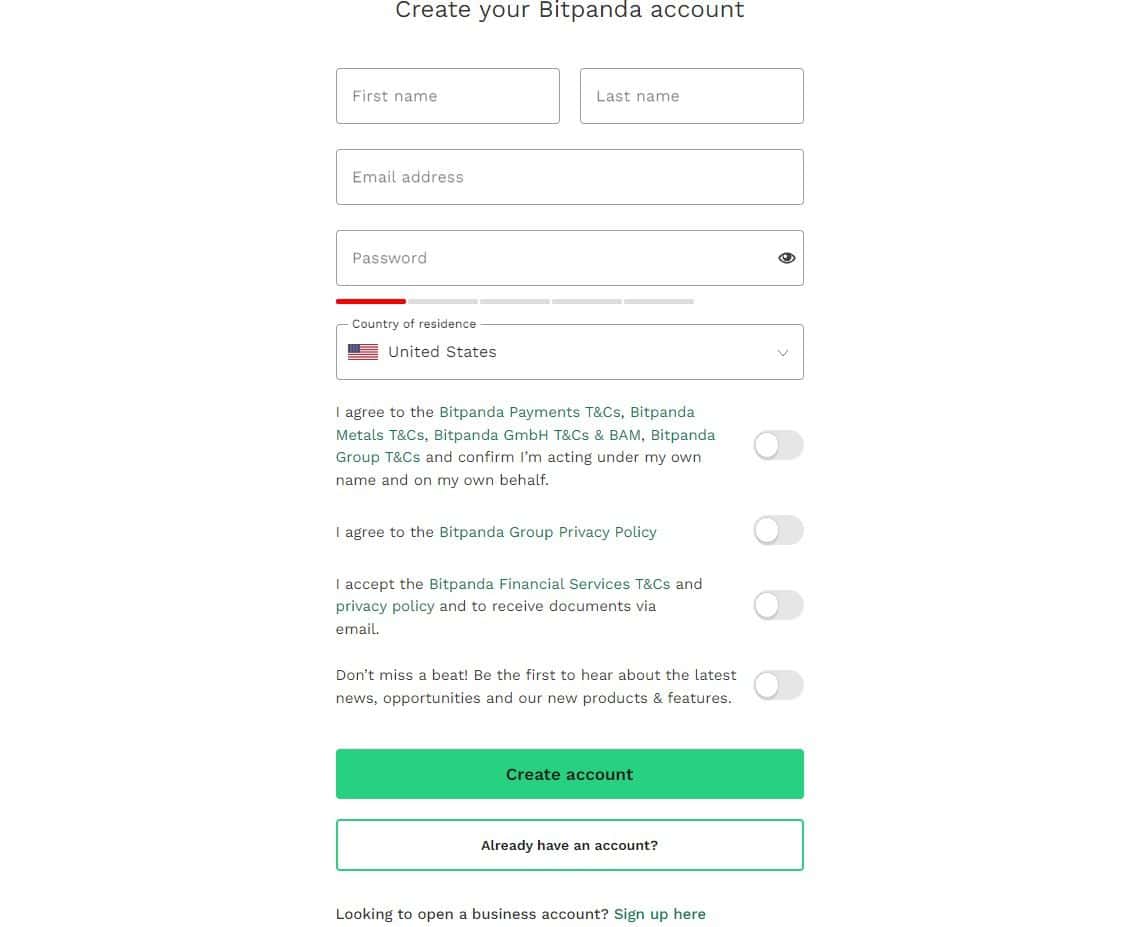 bitpanda account creation step 2