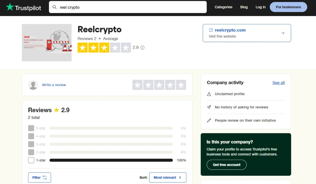 reel crypto on trustpilot