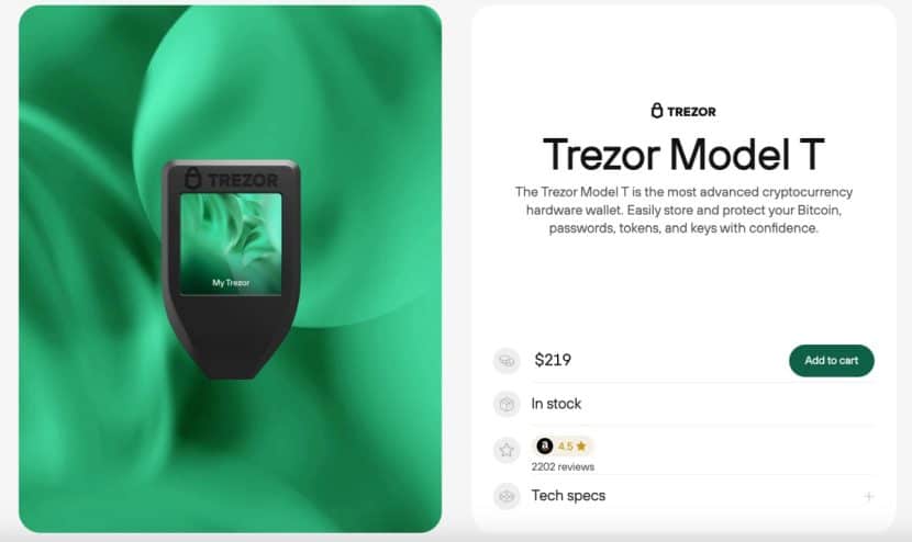 trezor model t homepage