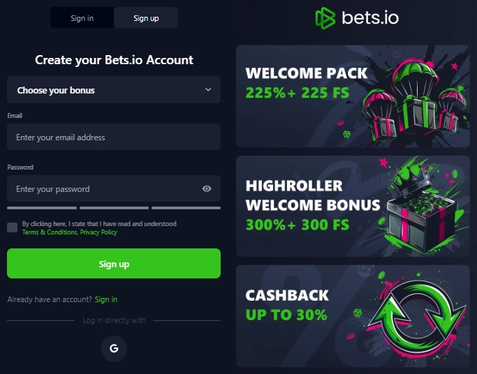 bets IO registration