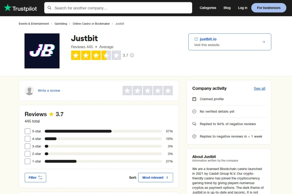 justbit on trustpilot