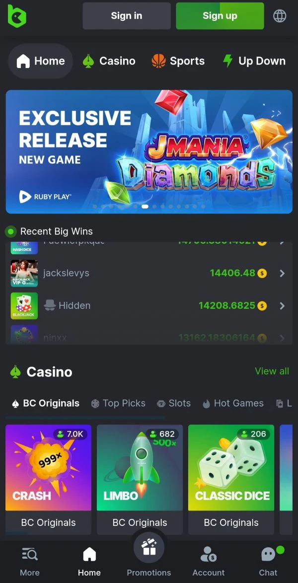 bc.game casino mobile view