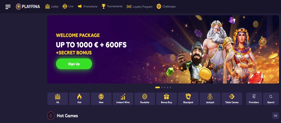 playfina casino homepage