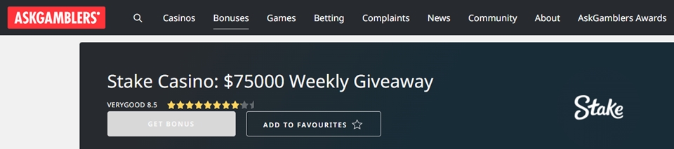 AskGamblers rating Stake casino