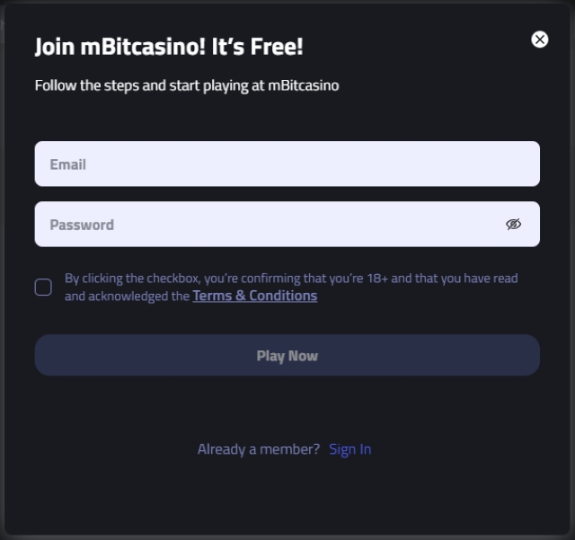 mBit Casino registration