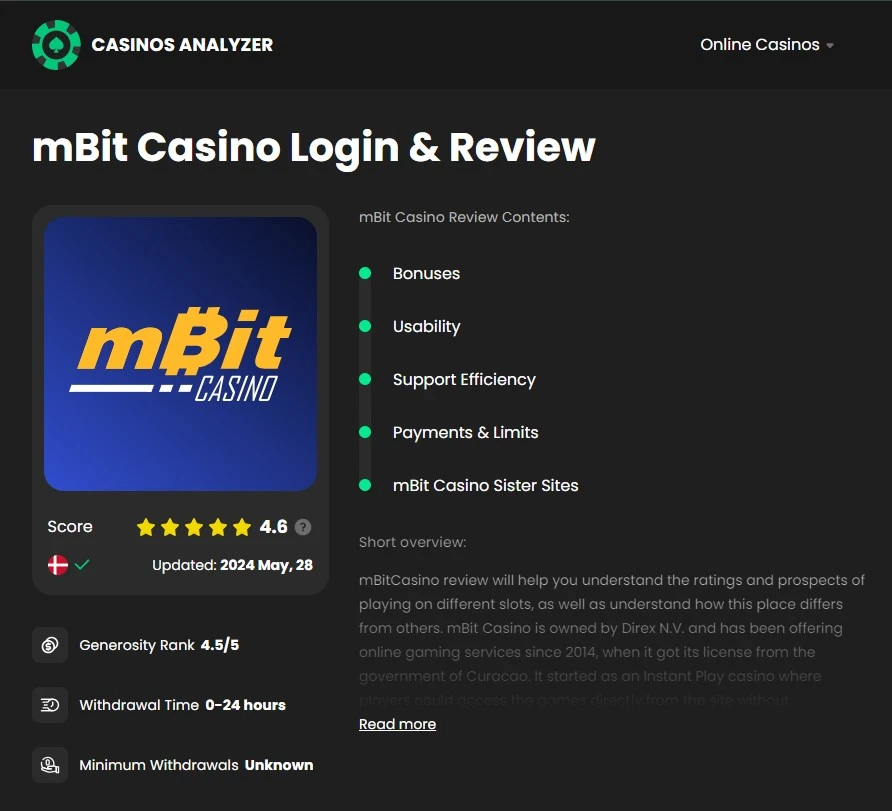 mBit casino rating at casinos analyzer