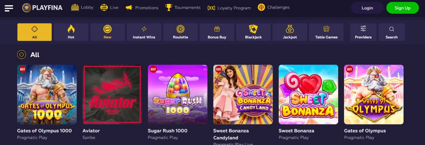 playfina casino games