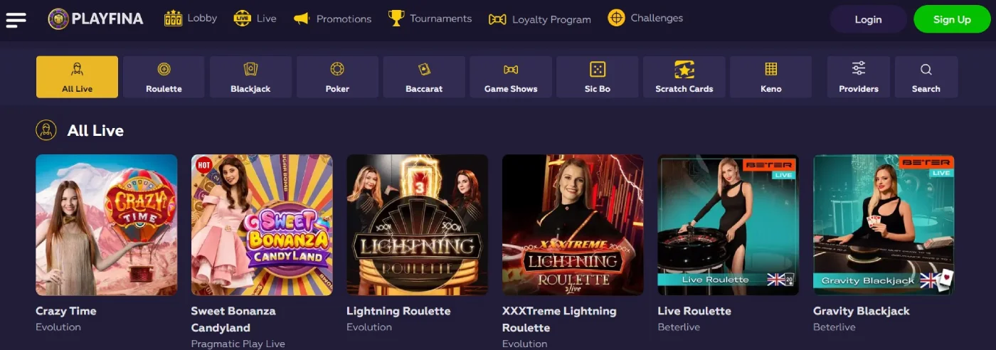 playfina live casino