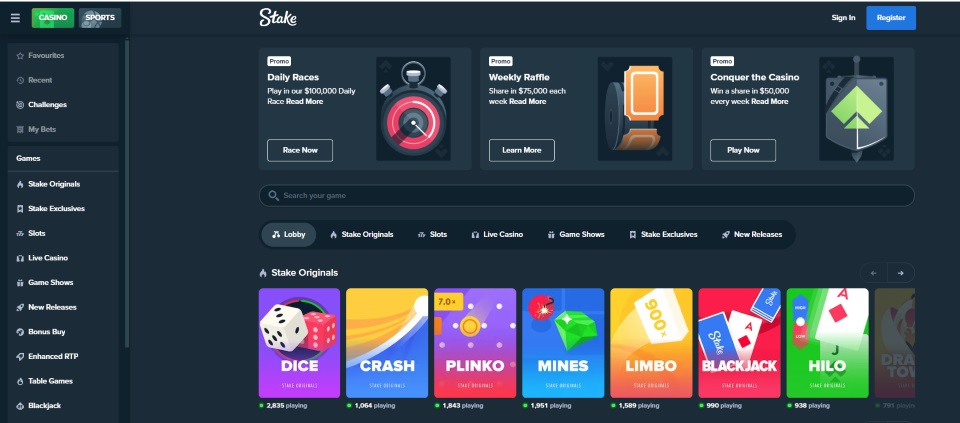 stake casino homepage