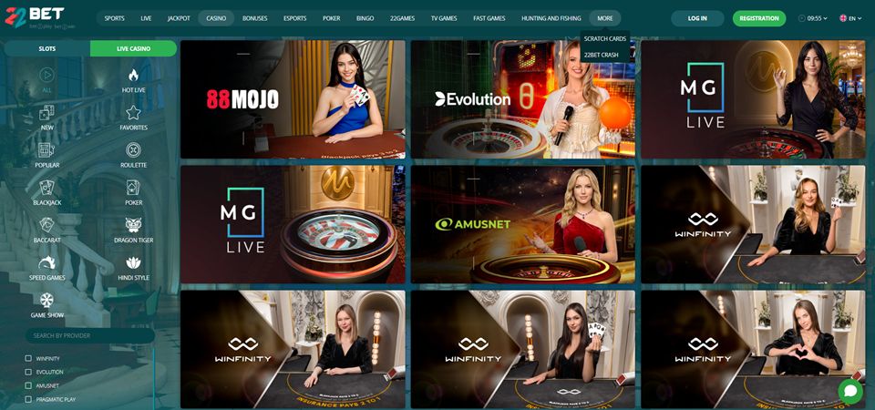 22bet casino game lobby