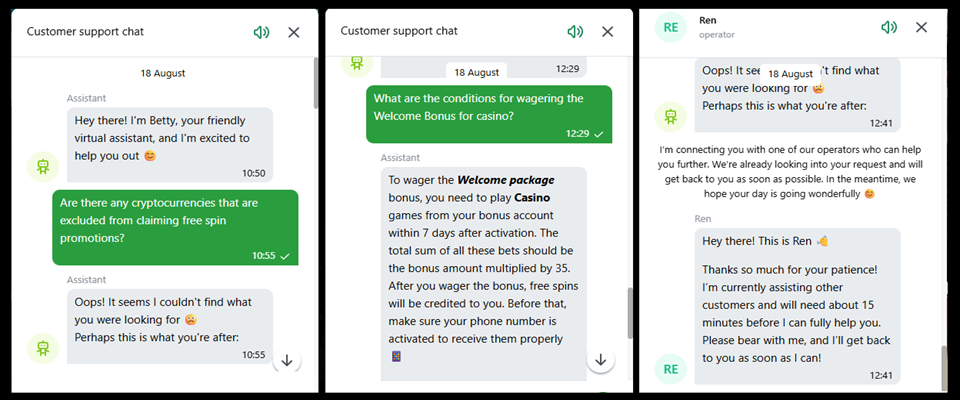 22bet customer service chat