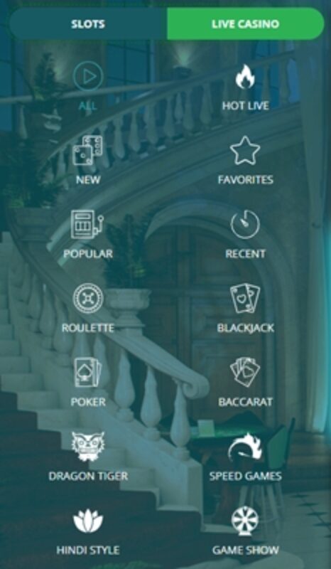 22bet sidebar menu