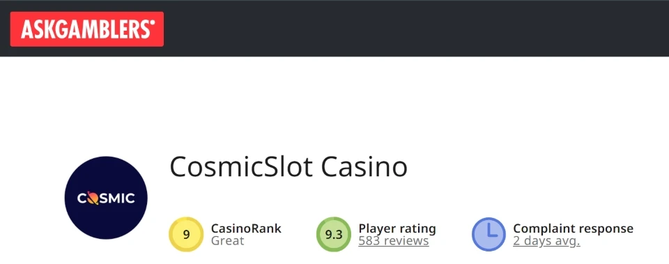 CosmicSlot Casino rating on AskGamblers