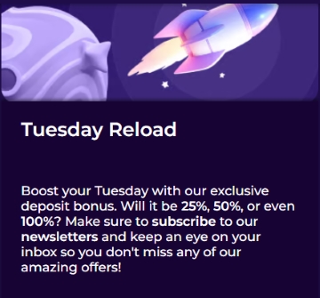 Crashino Casino Tuesday Reload