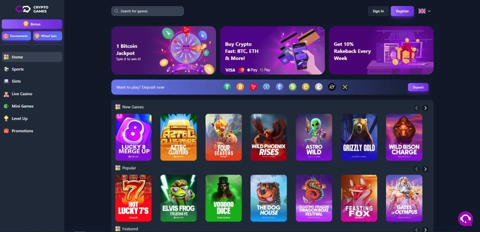 Crypto Games Casino Homepage