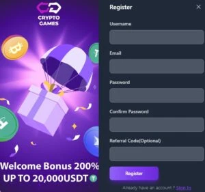 Crypto games.io registration