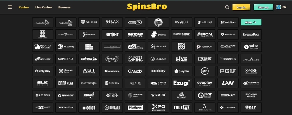 SpinsBro Casino Software Providers