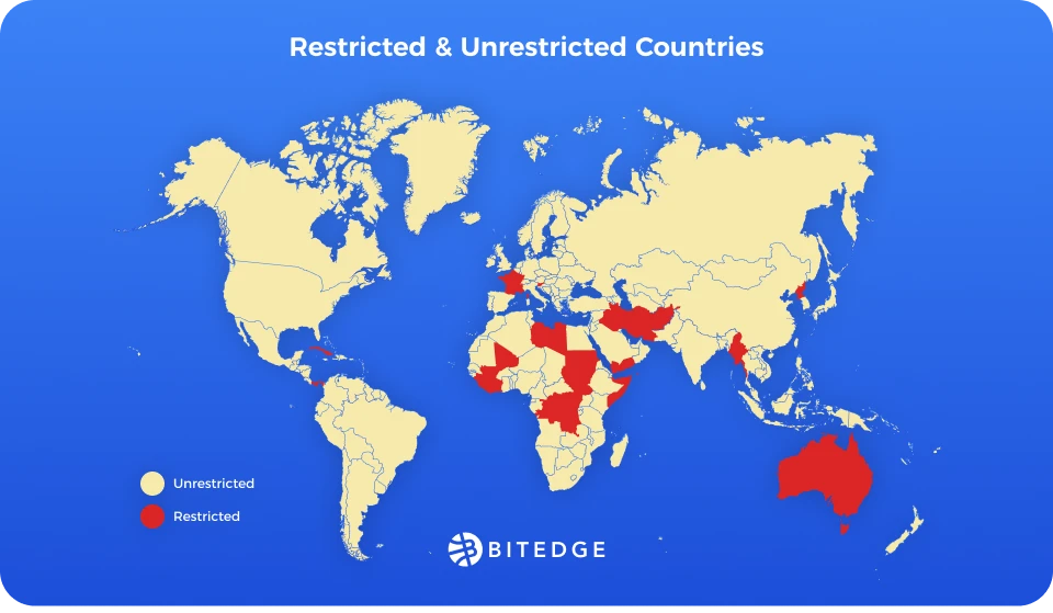 A map showcasing the restricted & unrestricted countries for gambling