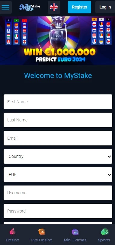mystake casino sign up form