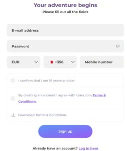 tsars registration form 