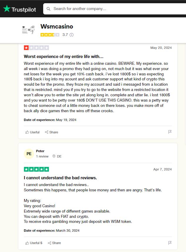 wsm casino user reviews on trustpilot
