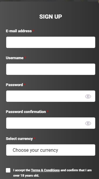 KingBit Casino Sign up process