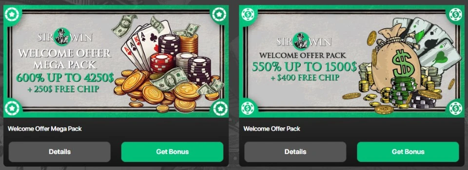 Sirwin Casino Welcome bonus