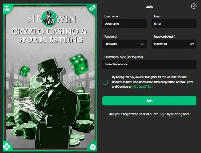 Sirwin casino registration